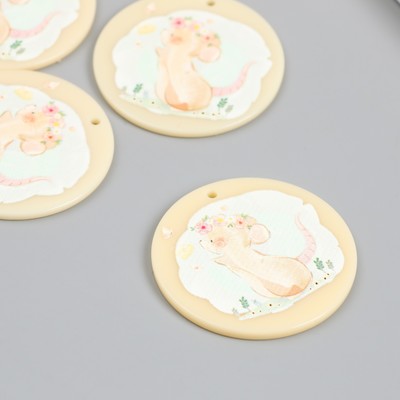 Декор для творчества акрил «Мышка в цветочном венке», 0.2×4×4 см