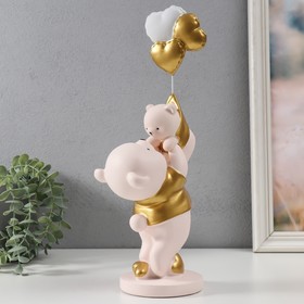 Сувенир полистоун "Мишка держит медвежонка с шариками" 10х13х36 см