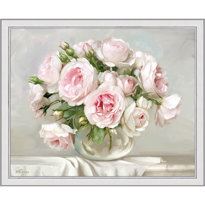 Репродукция картины «Розы в хрустальной вазочке», 40х50, рама (45-A355,)