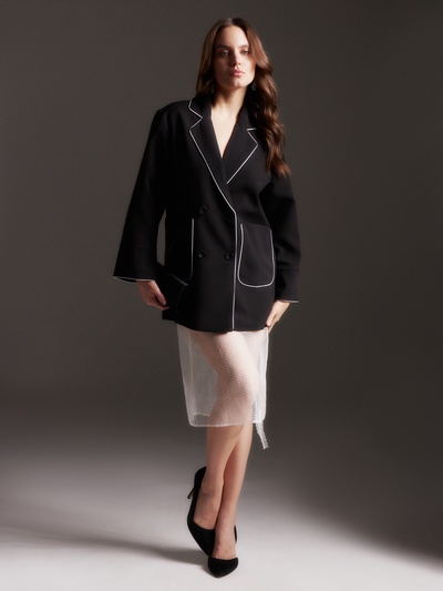 Пиджак женский с кантом MINAKU: Casual Collection, чёрный, размер 50