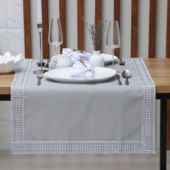 Дорожка на стол «Этель» со стразами, 118×60±5 см, серая