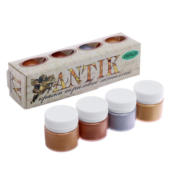 Краска акриловая, набор 4 цвета х 20 мл, Metallic, Аква-Колор "Антик", металлизированные, морозостойкая - Фото 1