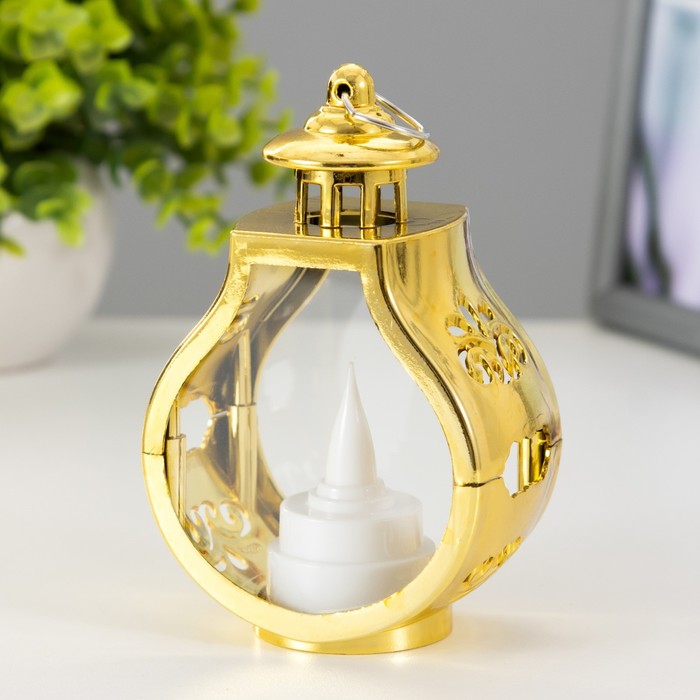 Светодиодная свеча в подсвечнике RISALUX «Застывшая», ночник LED, 3×LR1130, золотой, 5×7.5×12 см - Фото 1