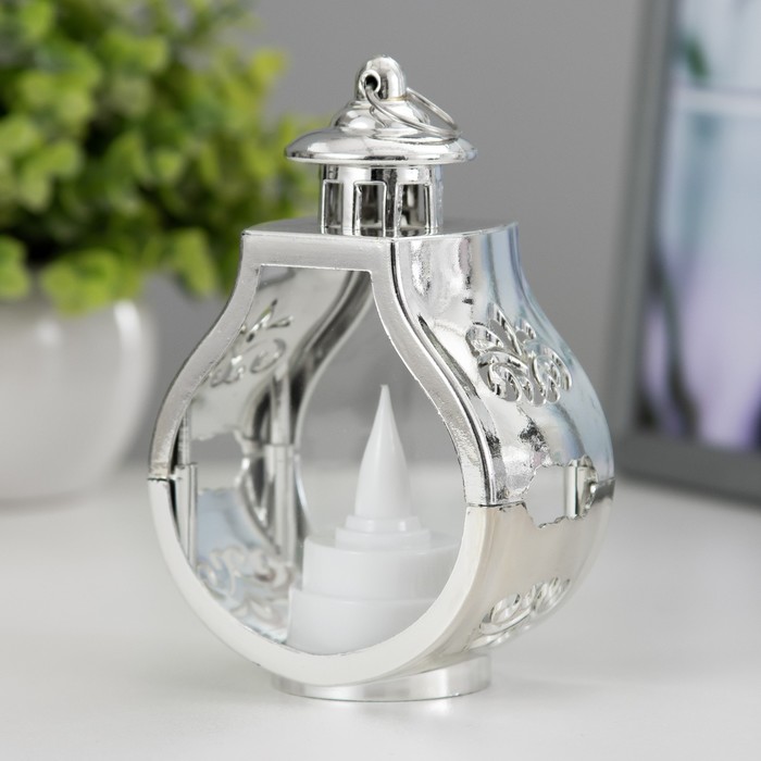 Светодиодная свеча в подсвечнике RISALUX «Застывшая», ночник LED, 3×LR1130, серебро, 5×7.5×12 см - Фото 1