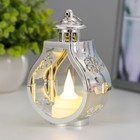 Светодиодная свеча в подсвечнике RISALUX «Застывшая», ночник LED, 3×LR1130, серебро, 5×7.5×12 см - Фото 2