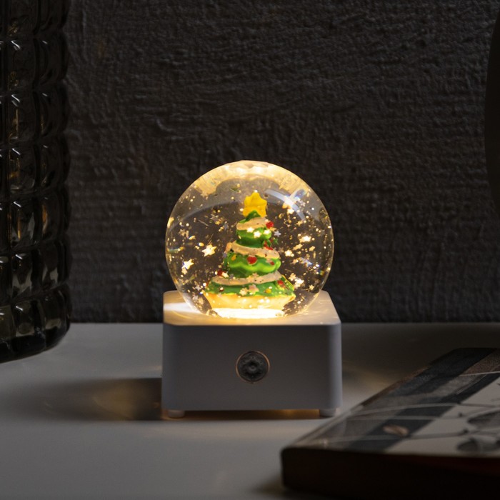 Светодиодная фигура «Шар с ёлкой» 10 × 14.3 × 10 см, пластик, USB, свечение тёплое белое