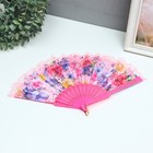 Веер пластик, текстиль "Яркие цветы" с золотом МИКС 23 см (комплект 12 шт) - фото 23209459