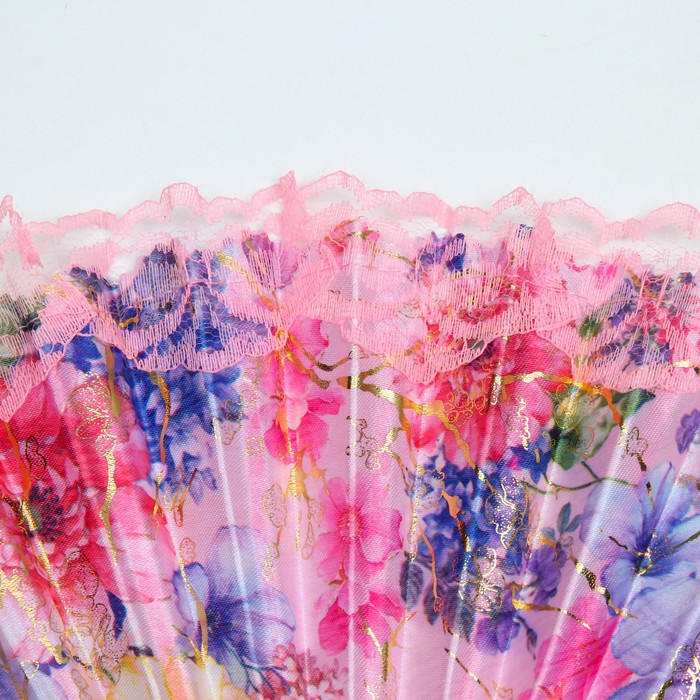 Веер пластик, текстиль "Яркие цветы" с золотом МИКС 23 см - фото 1907916346