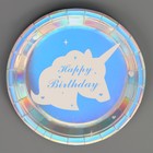 Тарелка бумажная «С днём рождения. Единорог», 6 шт., цвет серебро - фото 11560205