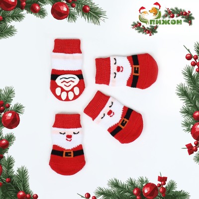 Носки нескользящие для животных «Дед Мороз», размер S (2.5/3.5×6 см), набор 4 шт.