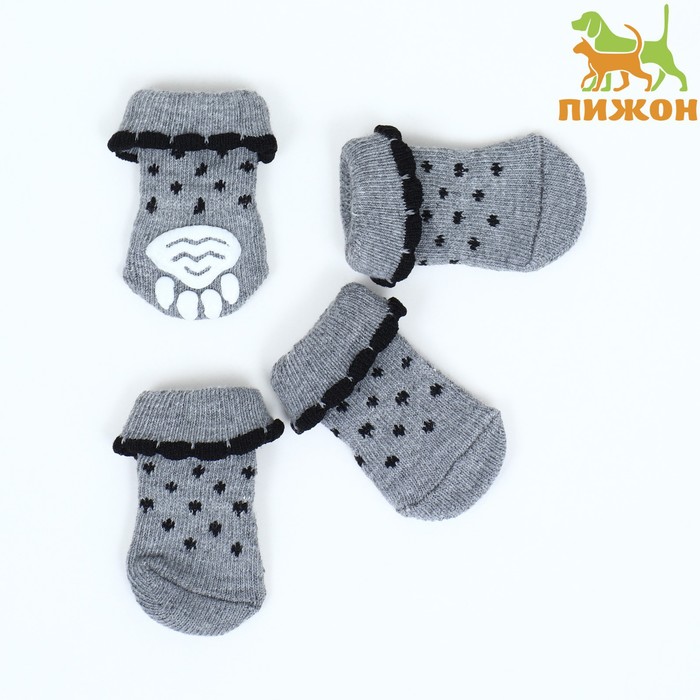 Носки нескользящие "Горошек", размер L (3,5/5 * 9 см), набор 4 шт, серые - Фото 1