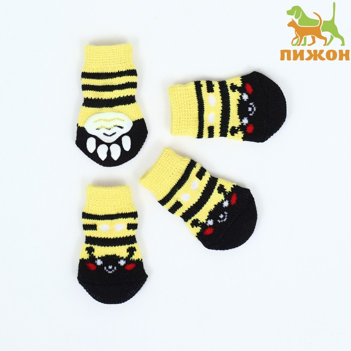 Носки нескользящие "Пчёлка", размер L (3,5/5 * 9 см), набор 4 шт, жёлтые - Фото 1