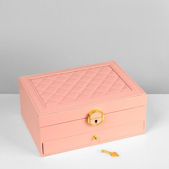 Шкатулка 2 яруса,17×23×10 см, розовая - Фото 1