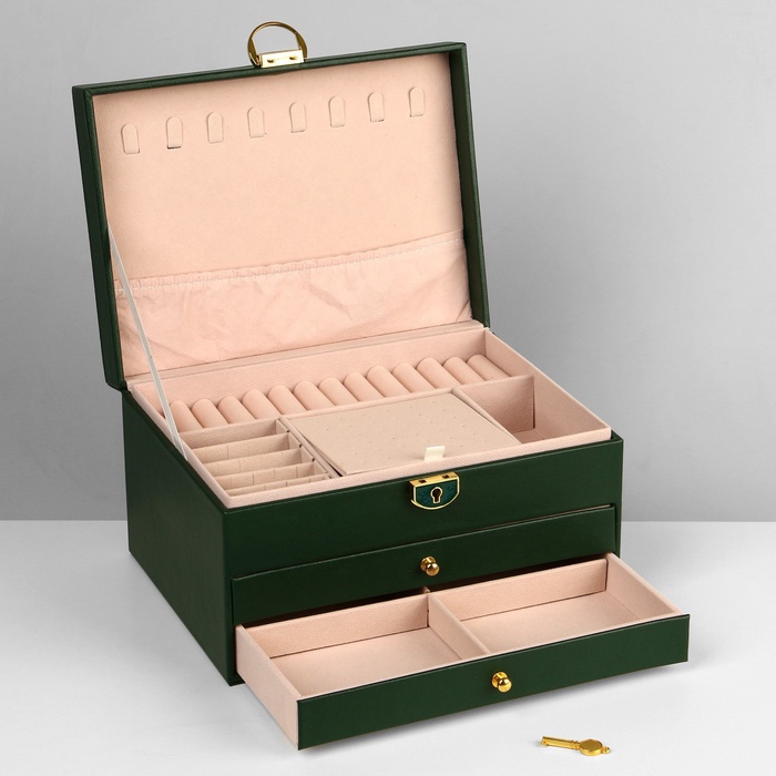 Шкатулка 3 яруса, 23×17×13 см, зелёная - Фото 1