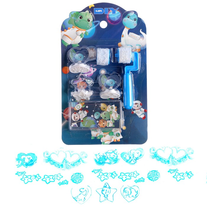 УЦЕНКА Печать цветная «Динозавры», набор 3 шт., ролик-печать с 2 насадками, штемпельная подушка - Фото 1