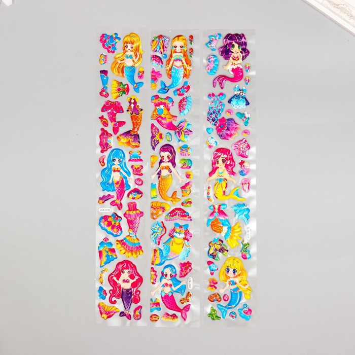 Наклейка пластик объёмные "Русалки и наряды" с золотой обводкой МИКС 33,5х6 см - Фото 1