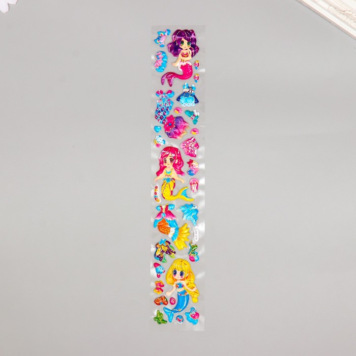Наклейка пластик объёмные "Русалки и наряды" с золотой обводкой МИКС 33,5х6 см