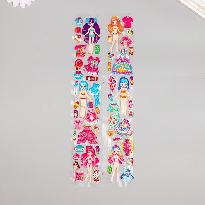 Наклейка пластик объёмные "Девочки и наряды" с золотой обводкой МИКС 33,5х6 см - Фото 1