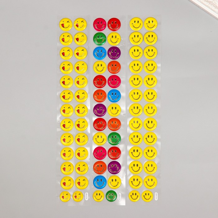 Наклейка пластик объёмные "Смайлики" с золотой обводкой МИКС 33,5х6 см - Фото 1