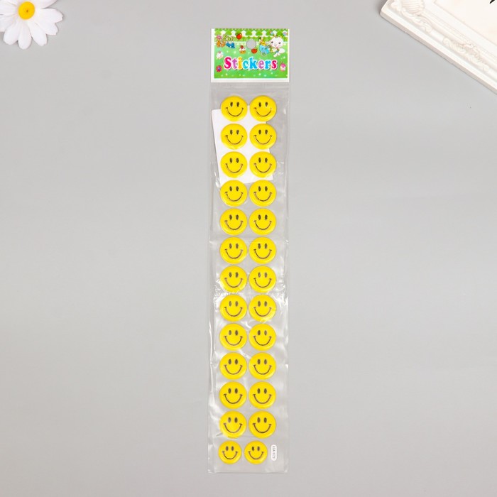 Наклейка пластик объёмные "Смайлики" с золотой обводкой МИКС 33,5х6 см