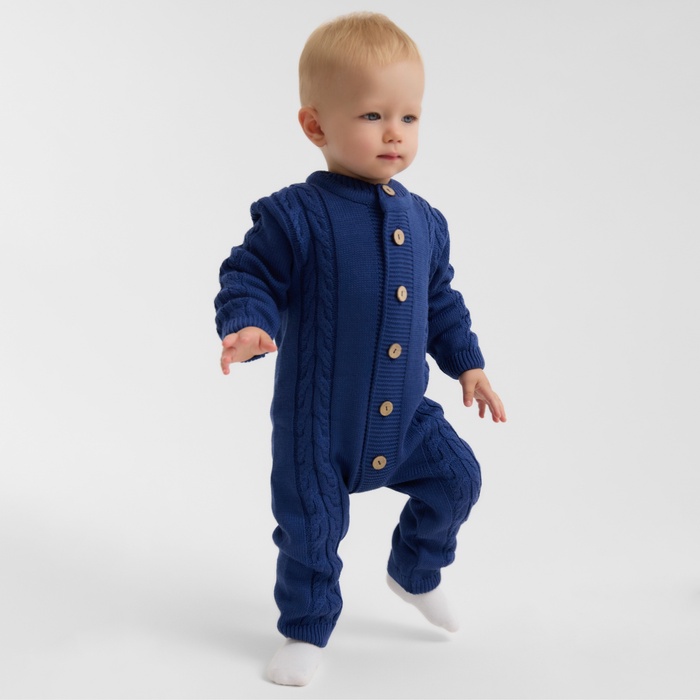 

Комбинезон детский с шапочкой вязаный MINAKU, рост 56-62, цвет синий