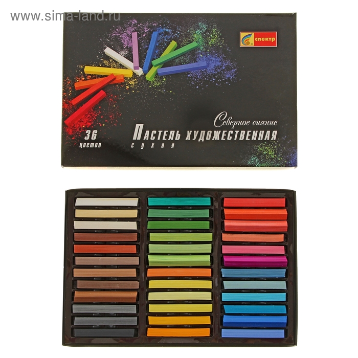 Пастель сухая, набор 36 цветов, Hard, Спектр "Северное Сияние", D-8.5мм /L-68мм, квадратное сечение, художественная - Фото 1