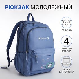 Рюкзак школьный из текстиля 2 отдела на молнии, 3 кармана, цвет голубой