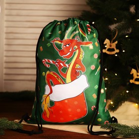 Мешок-рюкзак новогодний Дракон в новогоднем носке, 35*1*42, отд на шнурке, зеленый