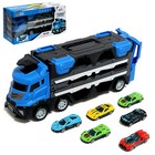 Парковка 2 в 1 Truck, 6 машинок, трансформируется в автотрек, звук, цвет синий - фото 3517070