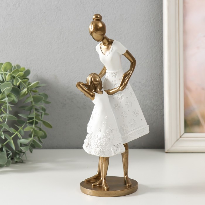 Фигура полистоун «Мама с дочкой, в белых платьях с цветами», 9×8.5×23.5 см - Фото 1