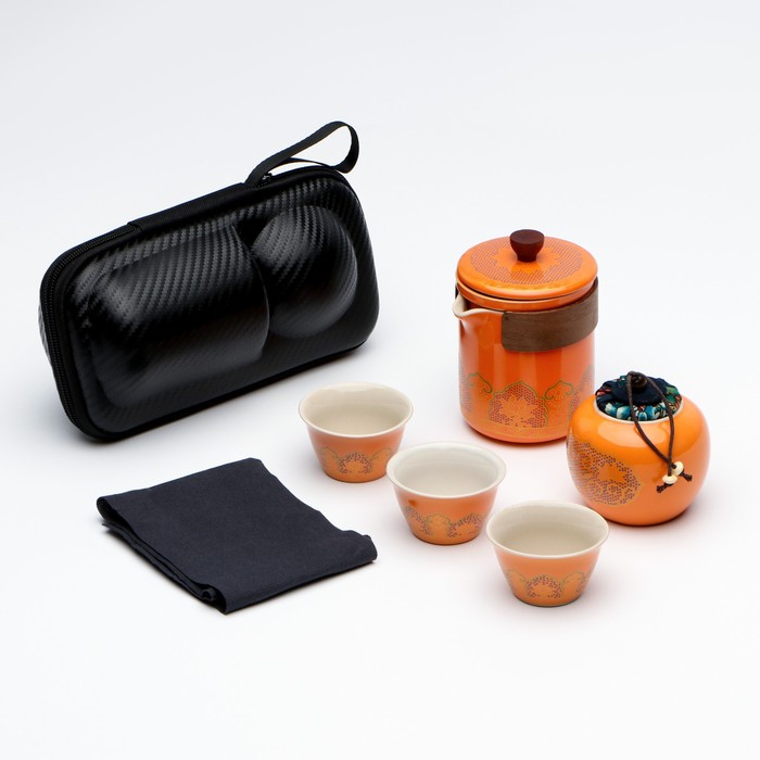 Набор для чайной церемонии 5 предметов, на 3 персоны, чашка 46 мл, чайник 250 мл, оранжевый - Фото 1
