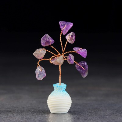 Денежное дерево декоративное «Сувенир бонсай. Мудрость. Аметист», натуральный камень, 7×3 см