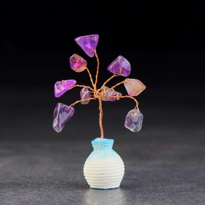 Денежное дерево декоративное «Сувенир бонсай. Мудрость. Аметист», натуральный камень, 7×3 см