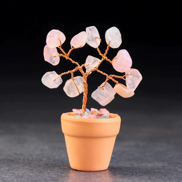 Сувенир в горшочке "Дерево Любви. Розовый кварц", натуральный камень, 9 х 3,5 см