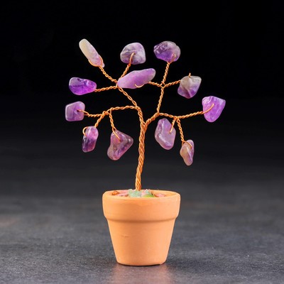 Денежное дерево декоративное «Сувенир бонсай. Мудрость. Аметист», натуральный камень, 9×3.5 см