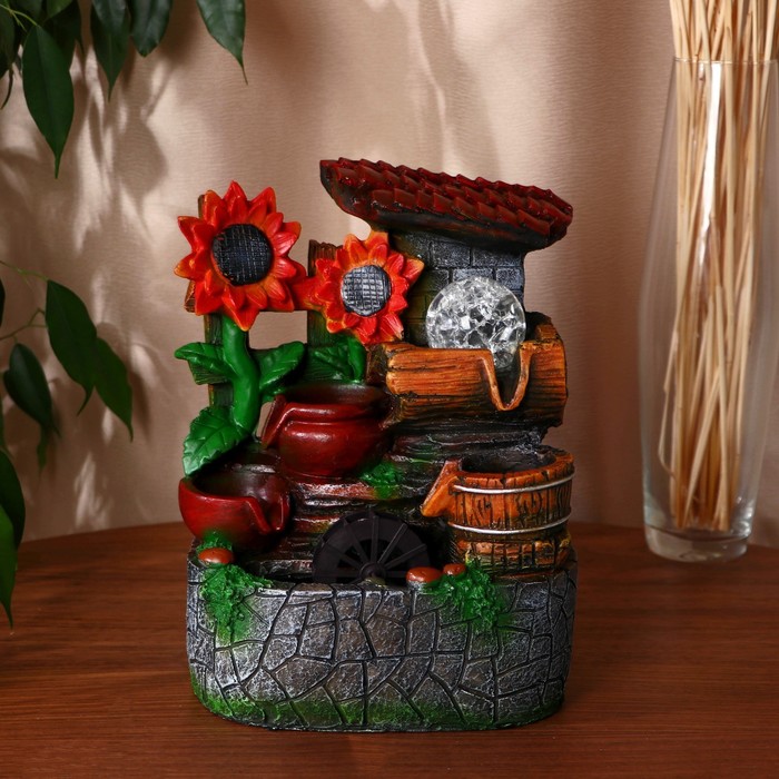 Фонтан настольный «Подсолнухи у каменного забора», 18×14×26 см, с подсветкой