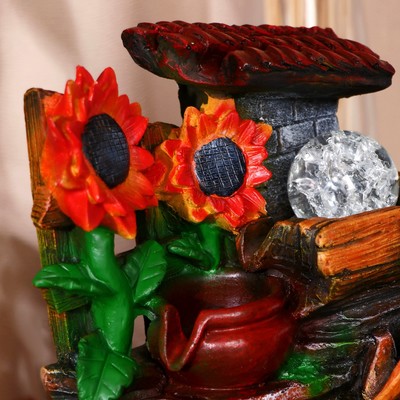 Фонтан настольный «Подсолнухи у каменного забора», 18×14×26 см, с подсветкой
