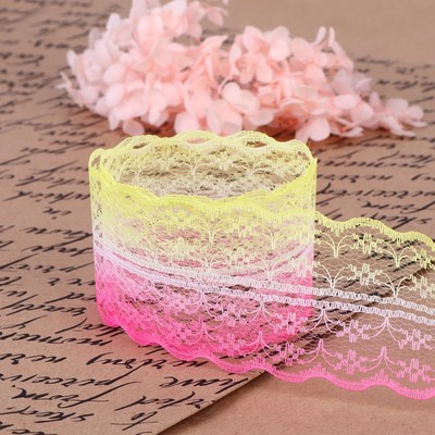 Кружево капроновое «Градиент», 45 мм, 8.5±1 м, цвет розовый/жёлтый №5