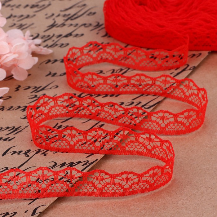 Кружево капроновое, 15 мм, 10±1 м, цвет красный №17