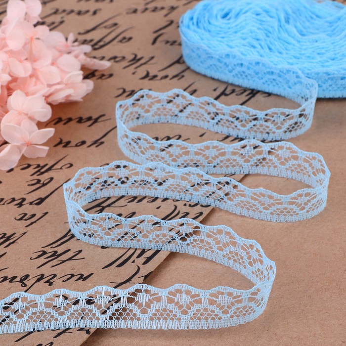 Кружево капроновое, 15 мм, 10±1 м, цвет голубой №19