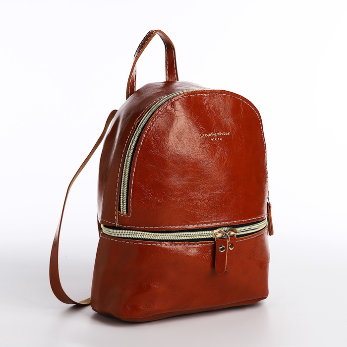Мини-рюкзак из искусственной кожи на молнии, цвет коричневый - Фото 1