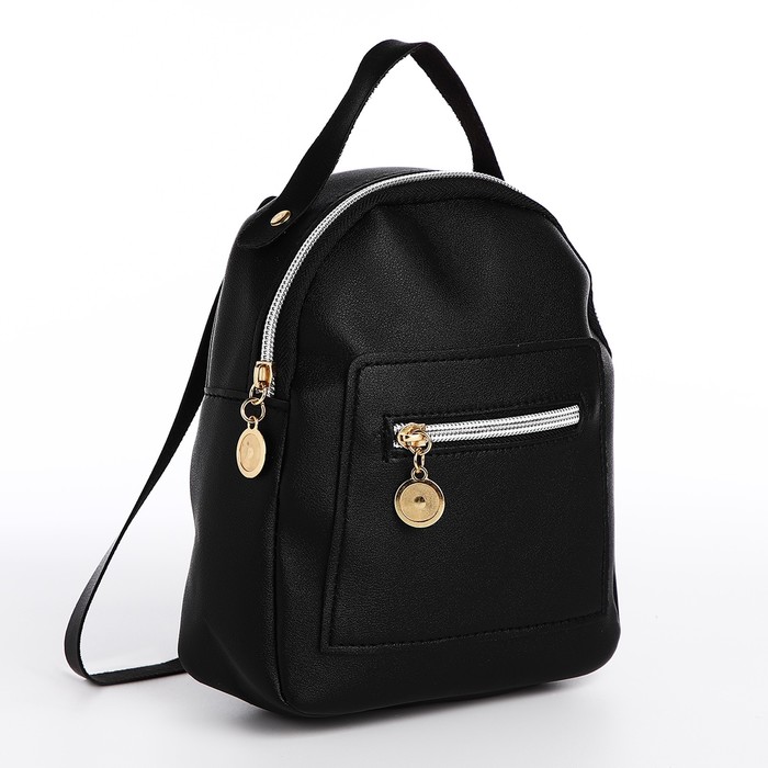 Мини-рюкзак женский из искусственной кожи на молнии, 1 карман, цвет чёрный - Фото 1