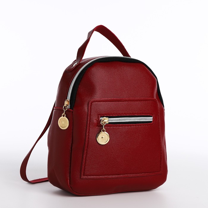 Мини-рюкзак женский из искусственной кожи на молнии, 1 карман, цвет бордовый - Фото 1