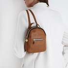 Мини-рюкзак женский из искусственной кожи на молнии, 1 карман, цвет коричневый - Фото 6