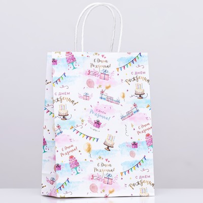 Пакет крафт «С Днём Рождения», 18×8×25 см