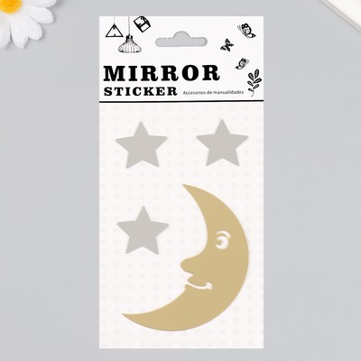Наклейка интерьерная зеркальная «Месяц и звезды», декор на стену, панно, 20×10 см