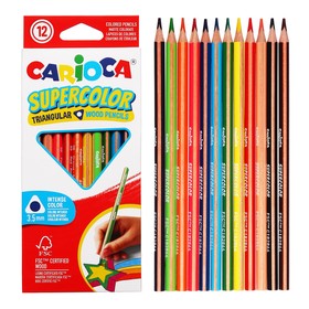 Карандаши 12 цветов, Carioca "SUPERCOLOR", дерево, трехгранные, грифель 3.5 мм, суперяркие цвета и растушевка, европодвес