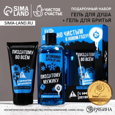 Подарочный набор новогодний «Будь чистым», гель для душа 250 мл, гель для бритья 110 мл, 18+, Чистое счастье