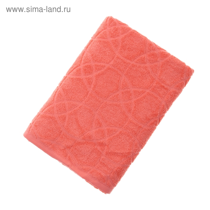 Полотенце махровое банное, жаккардовое, размер 70х140 см, 380 г/м2, цвет коралловый - Фото 1