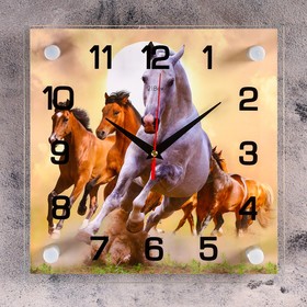 Часы-картина настенные, серия: Животный мир, "Кони", плавный ход, 25 х 25 см